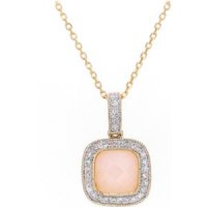 Diamant L’Eternel Womens 9ct Yellow Gold Diamond and Pink Opal Square Pendant Necklace – Size P 1/2