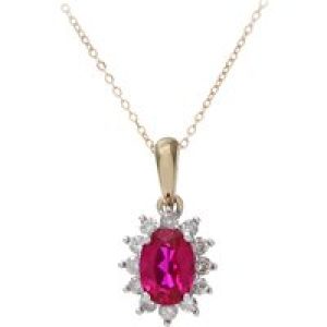 Diamant L’Eternel Womens Round Brilliant 0.25ct Ruby and Diamond 9ct Yellow Gold Oval Cluster Pendant with Chain of 46 cm – One Size