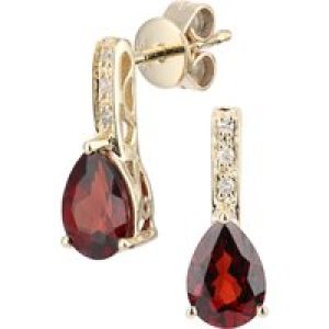 Diamant L’Eternel Womens 9ct Yellow Gold Diamond and Garnet Gemstone Teardrop Cut Drop Earrings – One Size