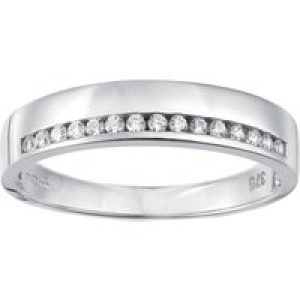 Diamant L’Eternel Womens 9 ct White Gold Wedding Band with CZ Stones Channel Set – Size L