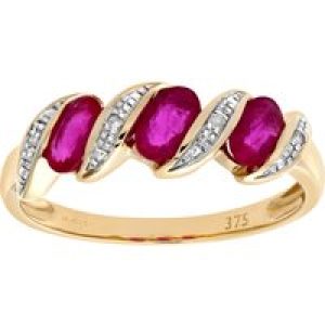 Diamant L’Eternel Womens 9ct Yellow Gold Diamond and Ruby Eternity Ladies Ring – Size H