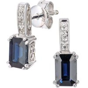 Diamant L’Eternel Womens 9ct White Gold Diamond and Black Sapphire Gemstone Rectangle Cut Drop Earrings – One Size