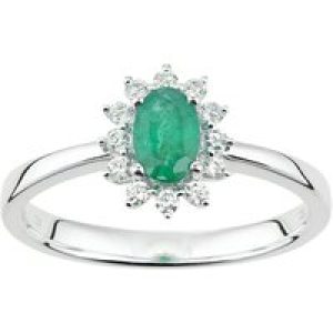 Diamant L’Eternel Womens 18ct White Gold Emerald and Diamond Oval Gemstone Ring – Size P 1/2