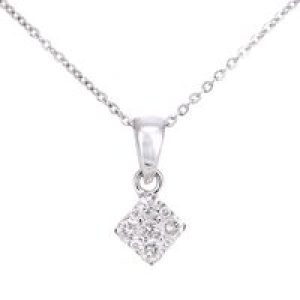 Diamant L’Eternel Womens 9ct White Gold Diamond Square Cluster Pendant Necklace of Length 46cm – One Size