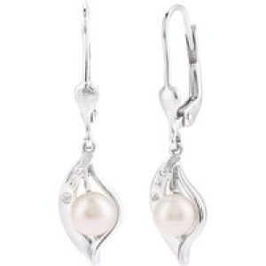 Diamant L’Eternel Womens 9ct White Gold, 0.01ct Diamonds with Cultured pearl Earrings – One Size