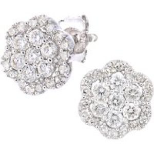 Diamant L’Eternel Womens 9ct White Gold Diamond Cluster Flower Design Earrings – One Size