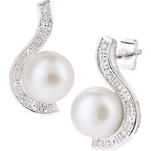 Diamant L’Eternel Womens 9ct White Gold, 0.05ct Diamonds with Cultured pearl Earrings – One Size