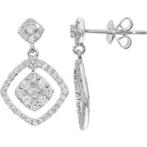 Diamant L’Eternel Womens 18ct White Gold 0.65ct Diamond Square Dangle Drop Earrings – One Size