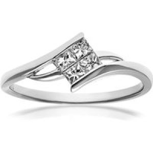 Diamant L’Eternel Womens 18ct White Gold 0.25ct Princess Cut Diamonds Solitare Look Crosover Ring – Size J