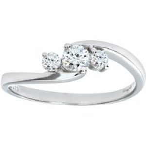Diamant L’Eternel Womens 9ct White Gold Diamond Three Stone Ladies Ring – Size T