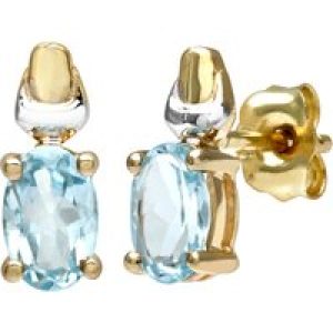 Diamant L’Eternel Womens 9ct Yellow and White Gold Ladies Blue Topaz Birth Stone Earrings – One Size