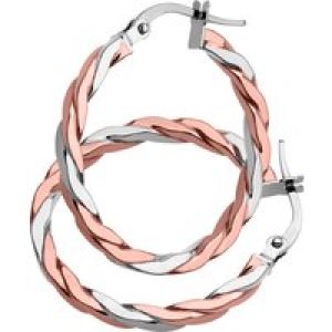 Diamant L’Eternel Womens 9ct Rose and White Gold Alternate Twist Hoop Earrings – White & Rose Gold – One Size