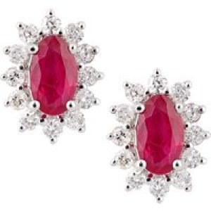 Diamant L’Eternel Womens 18ct White Gold Ruby and Diamond Oval Cluster Stud Earrings – One Size
