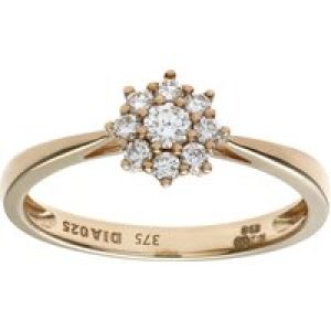 Diamant L’Eternel Womens Round Brilliant 0.25ct I/I1 Certified Diamonds 9ct Yellow Gold Cluster Ring – Size N