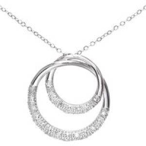 Diamant L’Eternel Womens 9ct White Gold 0.10ct Diamond Pave Set Double Ring Pendant and 18″ Chain – One Size
