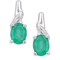 Diamant L'Eternel Womens 9ct White Gold Emerald and Diamond Oval Gemstone Drop Earrings - One Size - Image 2