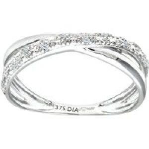 Diamant L’Eternel Womens 9ct White Gold 0.05ct Diamond Kiss Ring – Size K