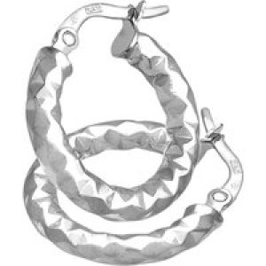 Diamant L’Eternel Womens 9ct White Gold Diamond Cut 10mm Hoop Earrings – One Size