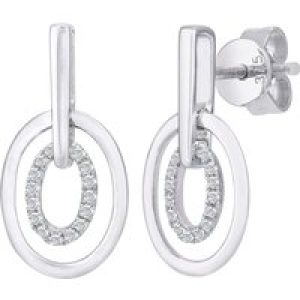 Diamant L’Eternel Womens 9ct White Gold Diamond Oval Drop Earrings – One Size