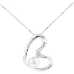 Diamant L’Eternel Womens 9ct White Gold, 0.01ct Diamond with Cultured pearl Pendant – One Size