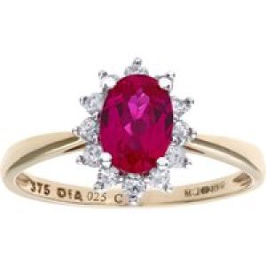 Diamant L’Eternel Womens Round Brilliant 0.25ct Ruby and Diamond 9ct Yellow Gold Oval Cluster Ring – Size N