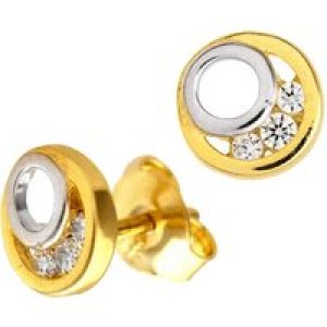 Diamant L’Eternel Womens 9ct Yellow and White Gold Cubic Zirconia Circle Stud Earrings – One Size