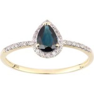 Diamant L’Eternel Womens 18ct Yellow Gold Sapphire and Diamond Teardrop Gemstone Ring – Size Q