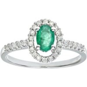 Diamant L’Eternel Womens 9ct White Gold Emerald And Diamond Fancy Cluster Ring – Size K