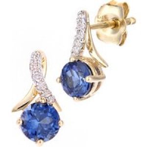 Diamant L’Eternel Womens 9ct Yellow Gold 0.8ct Created Tanzanite and 0.05ct Diamond Earrings – One Size