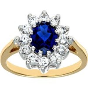 Diamant L’Eternel Womens 9ct Yellow Gold Ladies Ring with Blue Sapphire and Cubic Zirconia – Size J