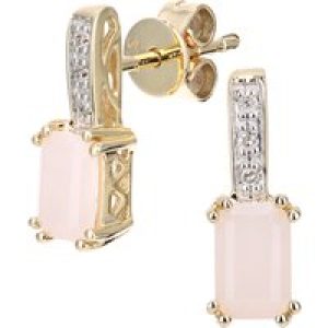 Diamant L’Eternel Womens 9ct Yellow Gold Diamond and Pink Opal Gemstone Rectangle Cut Drop Earrings – One Size