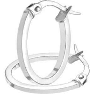 Diamant L’Eternel Womens 9ct White Gold Classic Square Tubed Oval Hoop Earrings – One Size