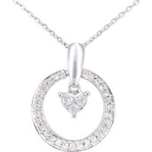 Diamant L’Eternel Womens 9ct White Gold Diamond Heart Charm Pendant Necklace of Length 46cm – One Size