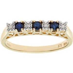 Diamant L’Eternel Womens 9ct Yellow Gold Diamond and Sapphire 7 Stone Eternity Ladies Ring – Size J