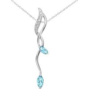 Diamant L’Eternel Womens 9ct White Gold Diamond and 0.50ct Blue Topaz Drop Pendant and 18″ Chain – One Size