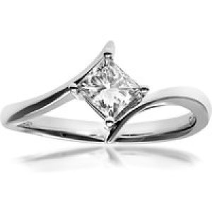 Diamant L’Eternel Womens 18ct White Gold 0.50ct Princess Cut Certified Diamond Solitare Crossover Ring – Size K