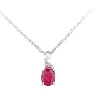 Diamant L’Eternel Womens 9ct White Gold Ruby and Diamond Oval Gemstone Pendant Necklace – Size P 1/2