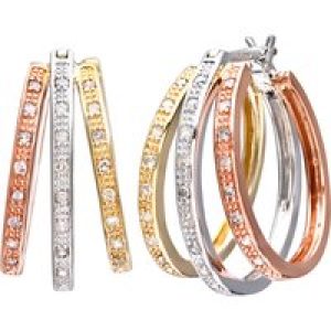 Diamant L’Eternel Womens 3 Colour Gold Pave Set 0.20ct Diamond 3 Stick Earrings – Multicolour – One Size
