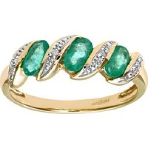 Diamant L’Eternel Womens 9ct Yellow Gold Diamond and Emerald Eternity Ladies Ring – Size I