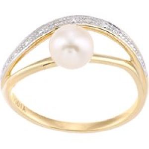 Diamant L’Eternel Womens 9ct Yellow Gold, 0.01ct Diamonds with White Cultured pearl Ring – Size J