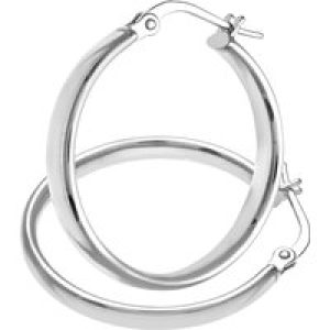 Diamant L’Eternel Womens 9ct White Gold Dome Tube Fine Hoop Earrings of 20mm Diameter – One Size
