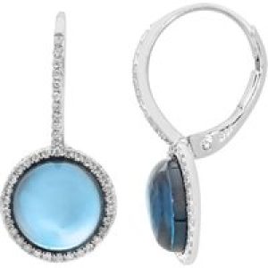 Diamant L’Eternel Womens 9ct White Gold Diamond and Round 5.30ct Blue Topaz Gemstone Drop Earrings – One Size
