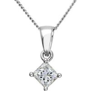 Diamant L’Eternel Womens 18ct White Gold 1/3 Carat J/I Certified Princess Cut Diamond Solitare Pendant + Chain – One Size