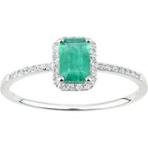 Diamant L’Eternel Womens 18ct White Gold Emerald and Diamond Gemstone Ring – Size Q