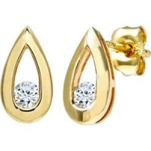 Diamant L’Eternel Womens 9ct Yellow Gold 0.15ct Diamond Tear Drop Earrings – One Size