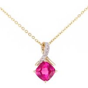 Diamant L’Eternel Womens 9ct Yellow Gold 0.85ct Created Ruby and 0.02ct Diamond Pendant – One Size