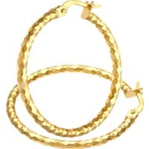Diamant L’Eternel Womens 9ct Yellow Gold Large Diamond Cut Hoop Earrings of 25mm Diameter – One Size