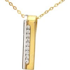 Diamant L’Eternel Womens 9ct Yellow and White Gold Channel Set Cubic Zirconia Stick Pendant and Chain of 46cm – One Size