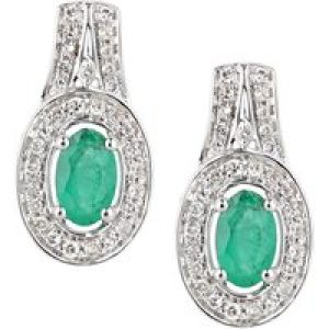 Diamant L’Eternel Womens 18ct White Gold Emerald and Diamond Oval Drop Earrings – One Size