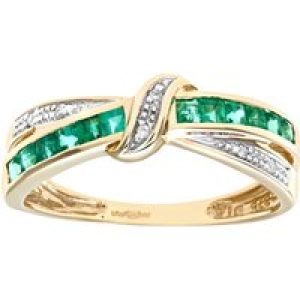Diamant L’Eternel Womens 9ct Yellow Gold Emerald And Diamond Bow Ring – Size J